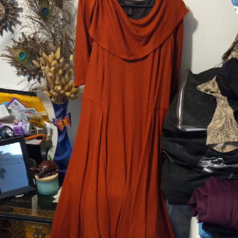 Orange Cowl Neck Dress with Short Sleeves Us Gorgeous.